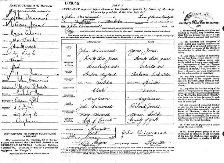 John Brinsmead Marriage