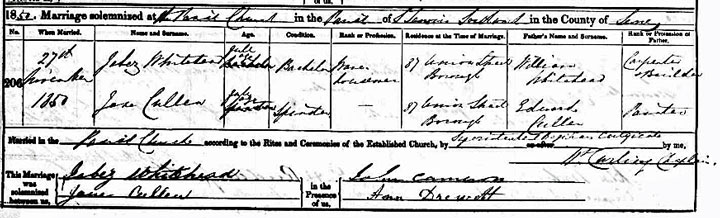 Jane Cullen and Jabez Whitehead's Marriage