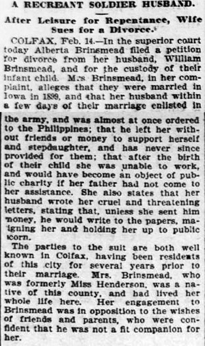 Newspaper account of William's divorce