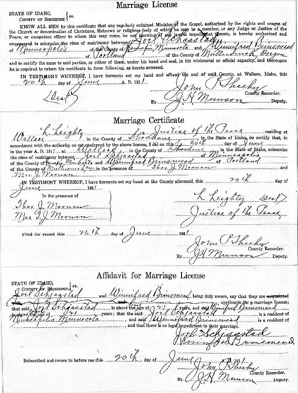 Winnifred Brinsmead's Marriage Certificate